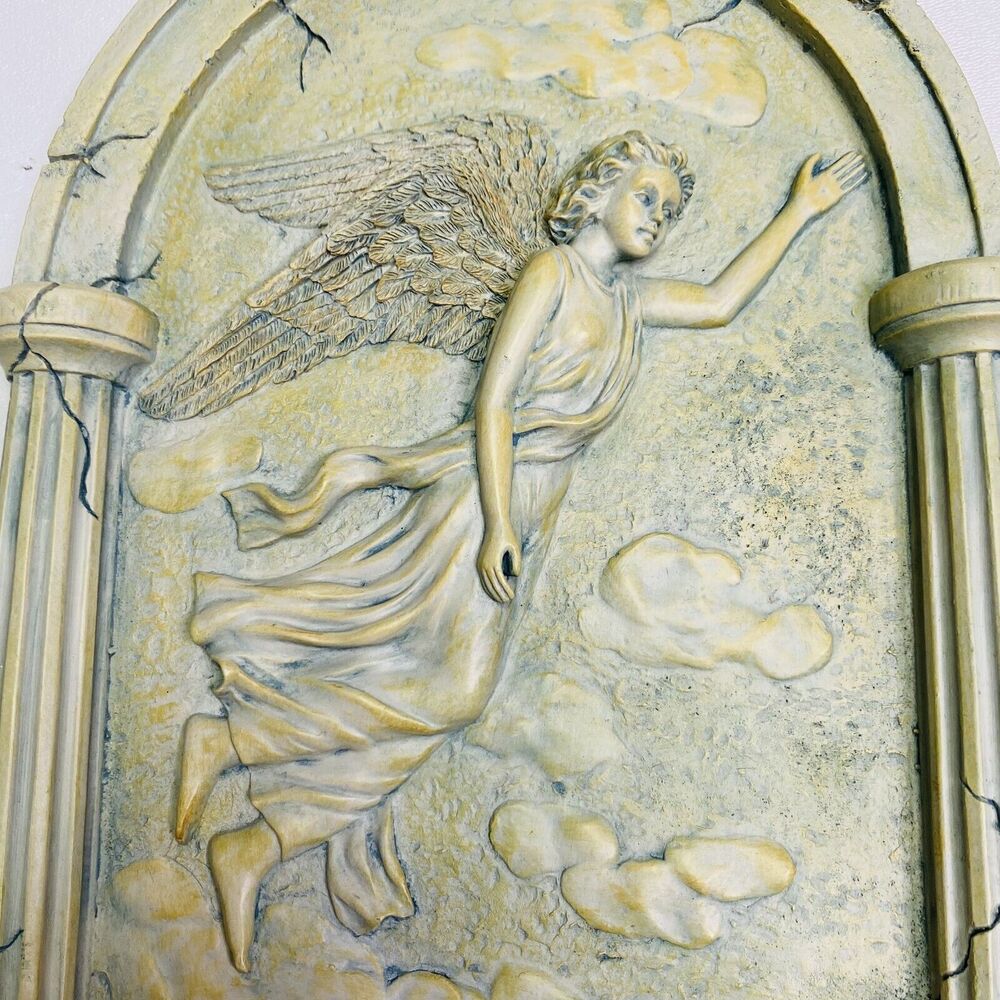 Art Nouveau Wall Plaque Angel Candle Holder Resin Plaster Serenity Decoration - Picture 7 of 14